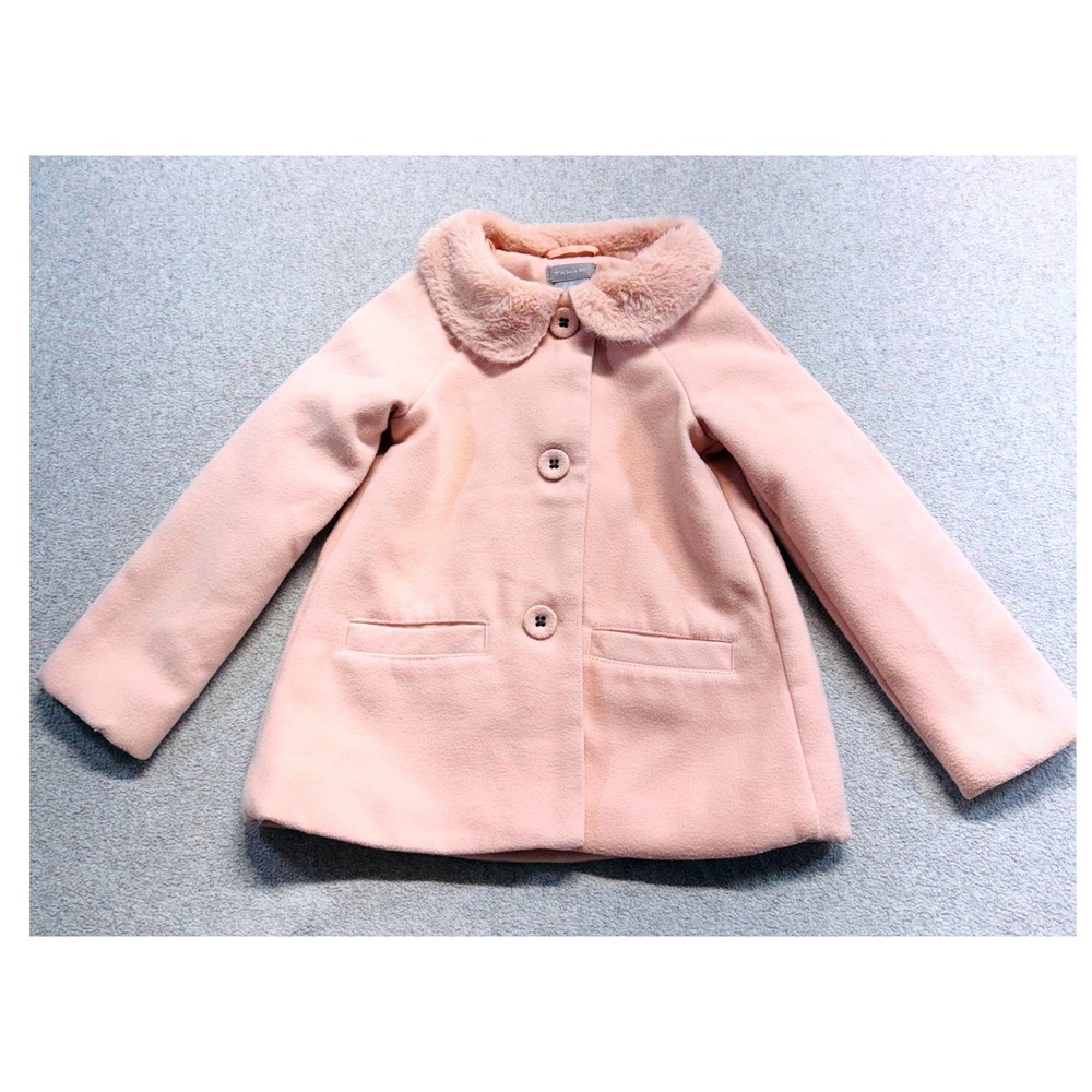 Tahari Peacoat Girls 4T Blush Pink Faux Fur Collar Button Front Dress Jacket
